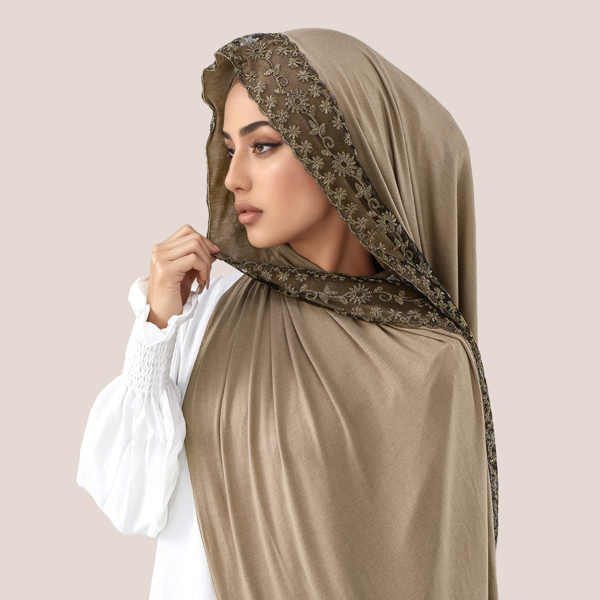 Head Wrap Turban - Renda bordado camisa de algodão muçulmano